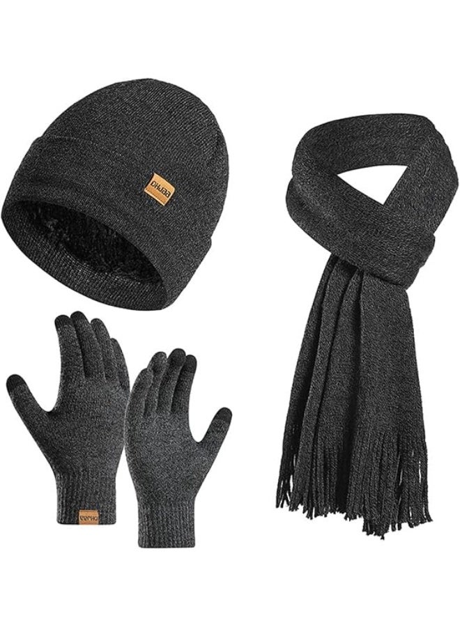 Bukela 3PCS Winter Warm Hat Scarf Gloves Set, Beanie Warm Cotton Scarves, Winter Beanie Hat Scarf Gloves Set For Women Men - Image 1