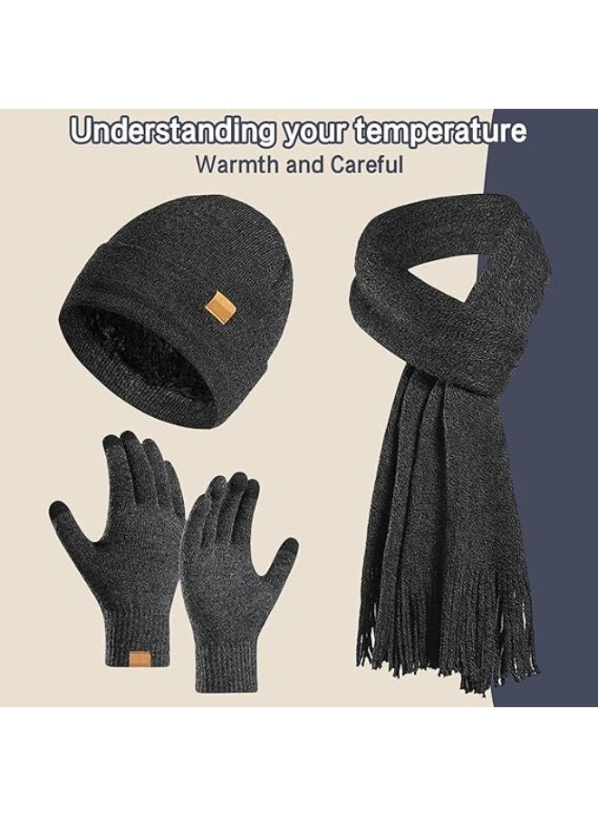 Bukela 3PCS Winter Warm Hat Scarf Gloves Set, Beanie Warm Cotton Scarves, Winter Beanie Hat Scarf Gloves Set For Women Men - Image 3