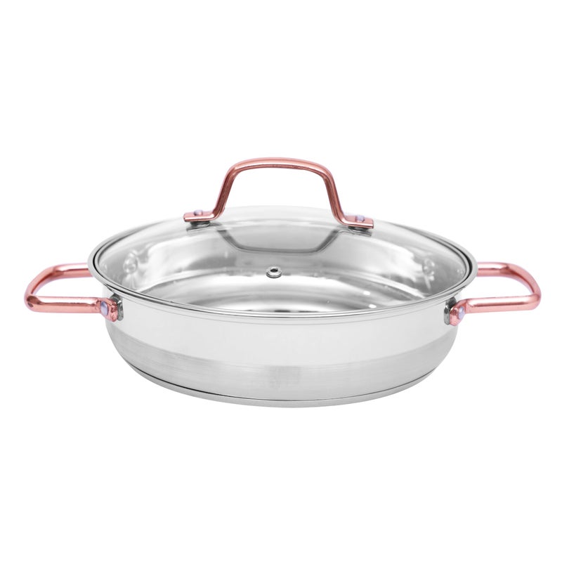 PRISTINE Stainless Steel Tri Ply Induction Base Cook & Serve Casserole Pan with Lid, 24cm, Silver - Image 3