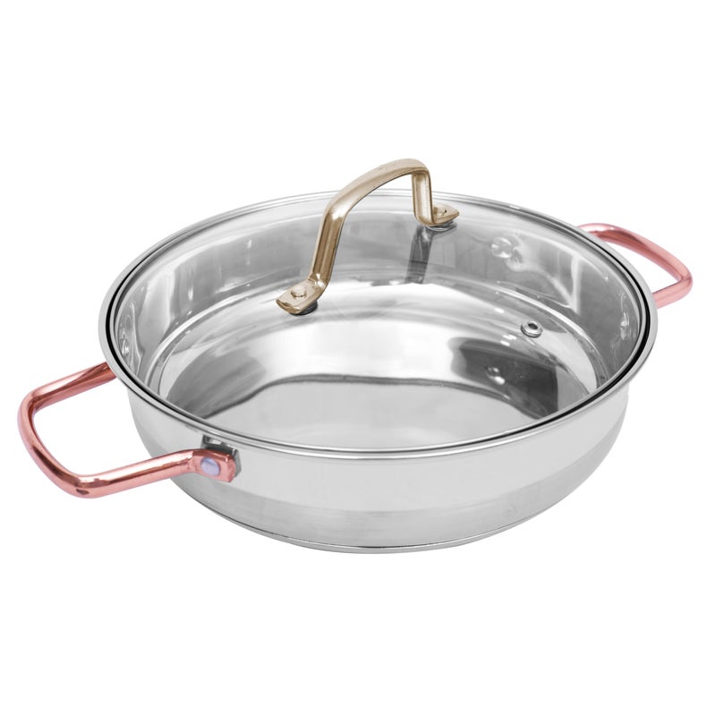 PRISTINE Stainless Steel Tri Ply Induction Base Cook & Serve Casserole Pan with Lid, 24cm, Silver - Image 1