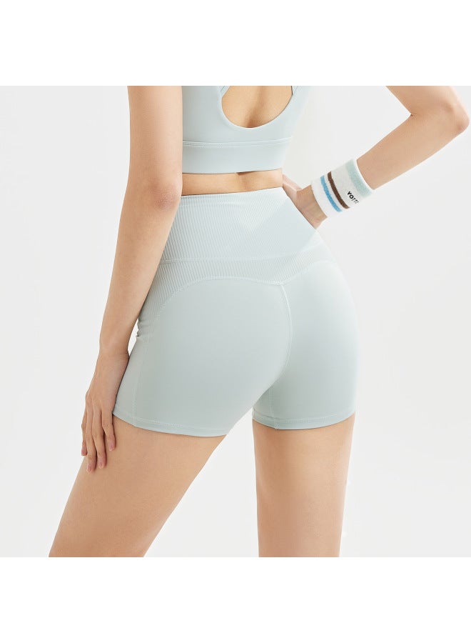 Peach Striped Double-piece Shorts, Belly-controlling, High-waisted, Breathable, Belly-controlling, Shaping, Seamless Lifting Yoga Pants - Image 3