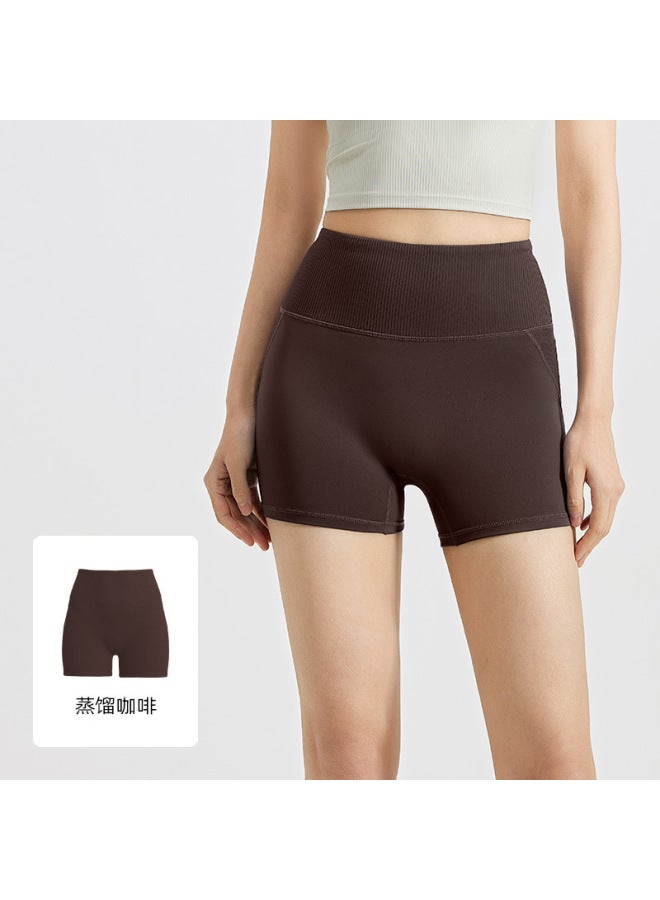 Peach Striped Double-piece Shorts, Belly-controlling, High-waisted, Breathable, Belly-controlling, Shaping, Seamless Lifting Yoga Pants - Image 1