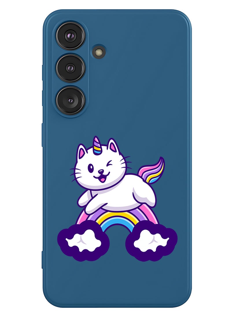 Theodor Protective Slim Fit Case Liquid Silicone Cover with Full Body Protection Anti-Scratch Shockproof Case For Samsung Galaxy S25 (Blue) - Cute Unicorn - Image 1