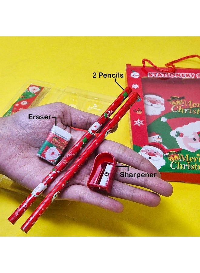 PARTEET Christmas Stationery Giftset (Pack of 6 Items) 1 Eraser, 1 Sharpener, 1 Scale, 1 Diary, 2 Pencils for Kids - Image 2