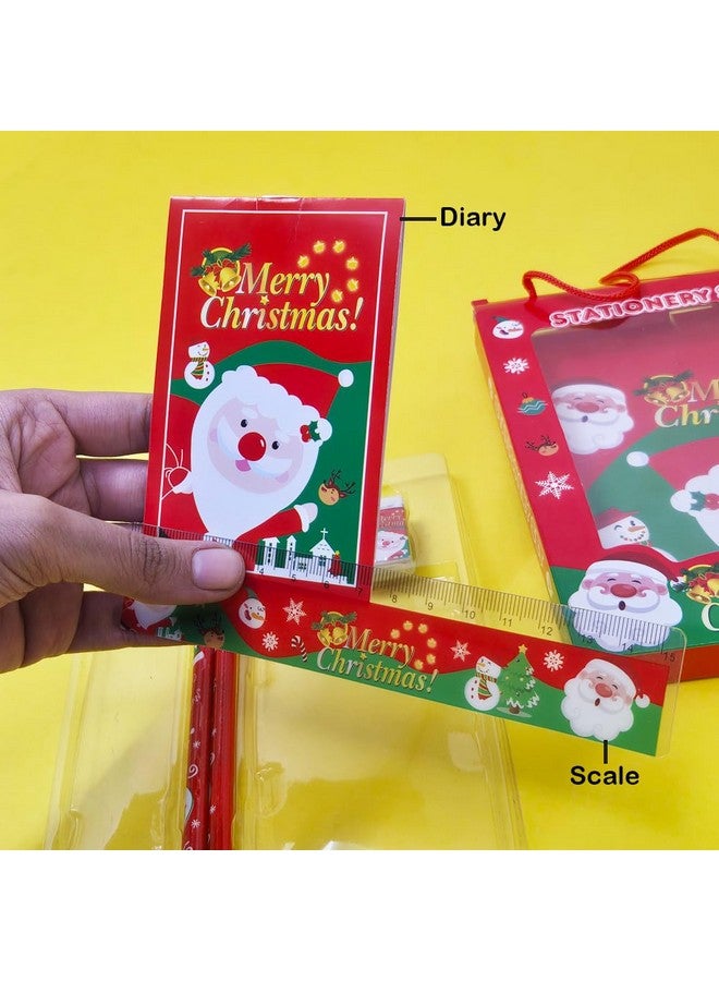 PARTEET Christmas Stationery Giftset (Pack of 6 Items) 1 Eraser, 1 Sharpener, 1 Scale, 1 Diary, 2 Pencils for Kids - Image 4