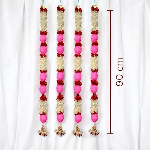 JOYNAGAR Lotus Flower Garland Toran 3 ft, Set of 4 – Cloth Hanging Flowers Ladi with Latkan for Diwali, Navratri, Wedding, Mandir & Home Decoration - Image 2