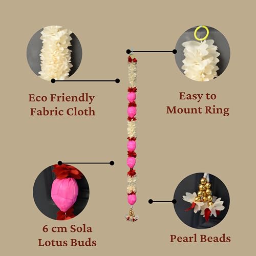 JOYNAGAR Lotus Flower Garland Toran 3 ft, Set of 4 – Cloth Hanging Flowers Ladi with Latkan for Diwali, Navratri, Wedding, Mandir & Home Decoration - Image 3