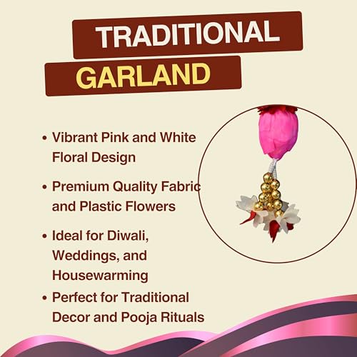 JOYNAGAR Lotus Flower Garland Toran 3 ft, Set of 4 – Cloth Hanging Flowers Ladi with Latkan for Diwali, Navratri, Wedding, Mandir & Home Decoration - Image 5