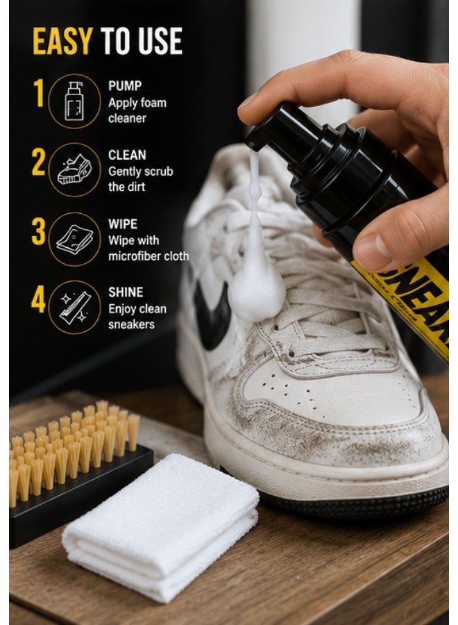 Waterless Sneaker Cleaner Kit | Foam Shoe Cleaner with Premium Brush & Microfiber Cloth | Deep Cleaning for Leather, Mesh, Canvas & Suede Shoes - Image 3