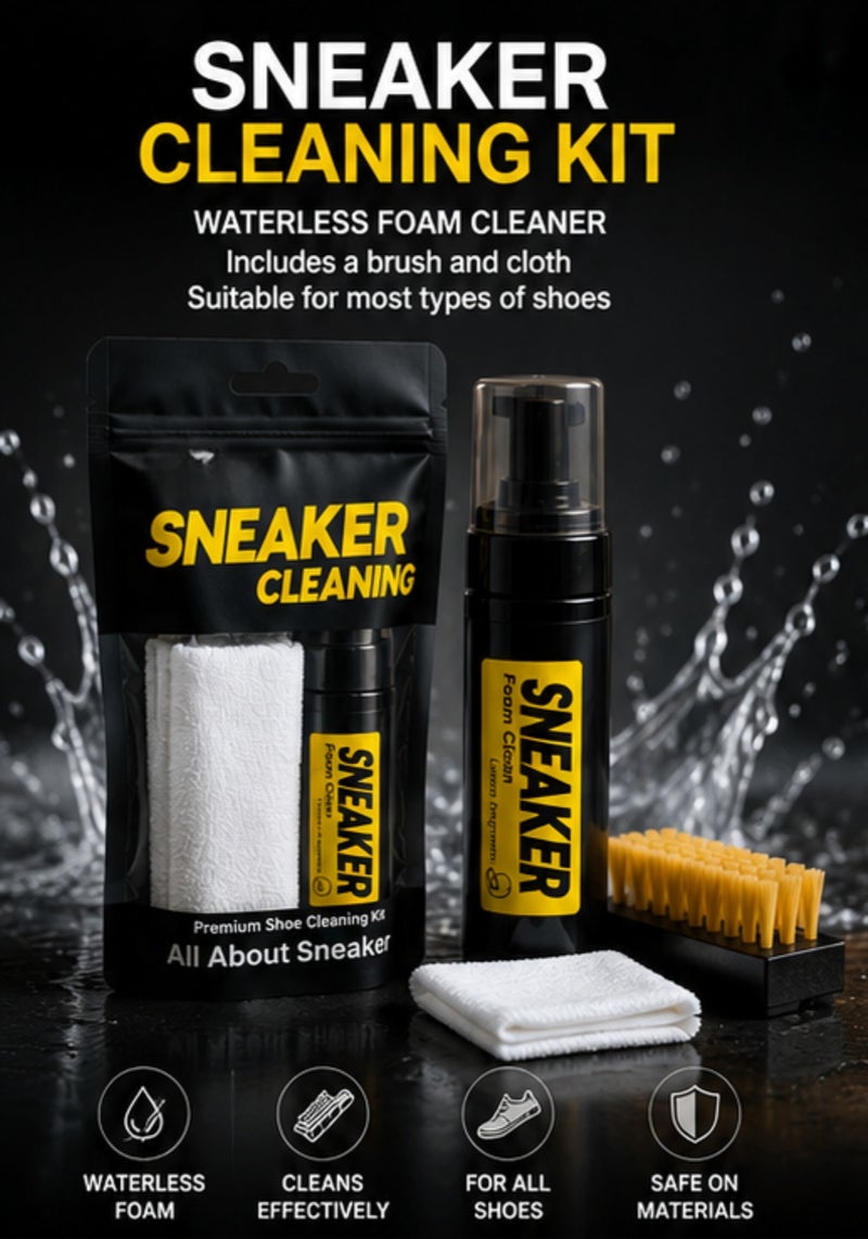 Waterless Sneaker Cleaner Kit | Foam Shoe Cleaner with Premium Brush & Microfiber Cloth | Deep Cleaning for Leather, Mesh, Canvas & Suede Shoes - Image 1