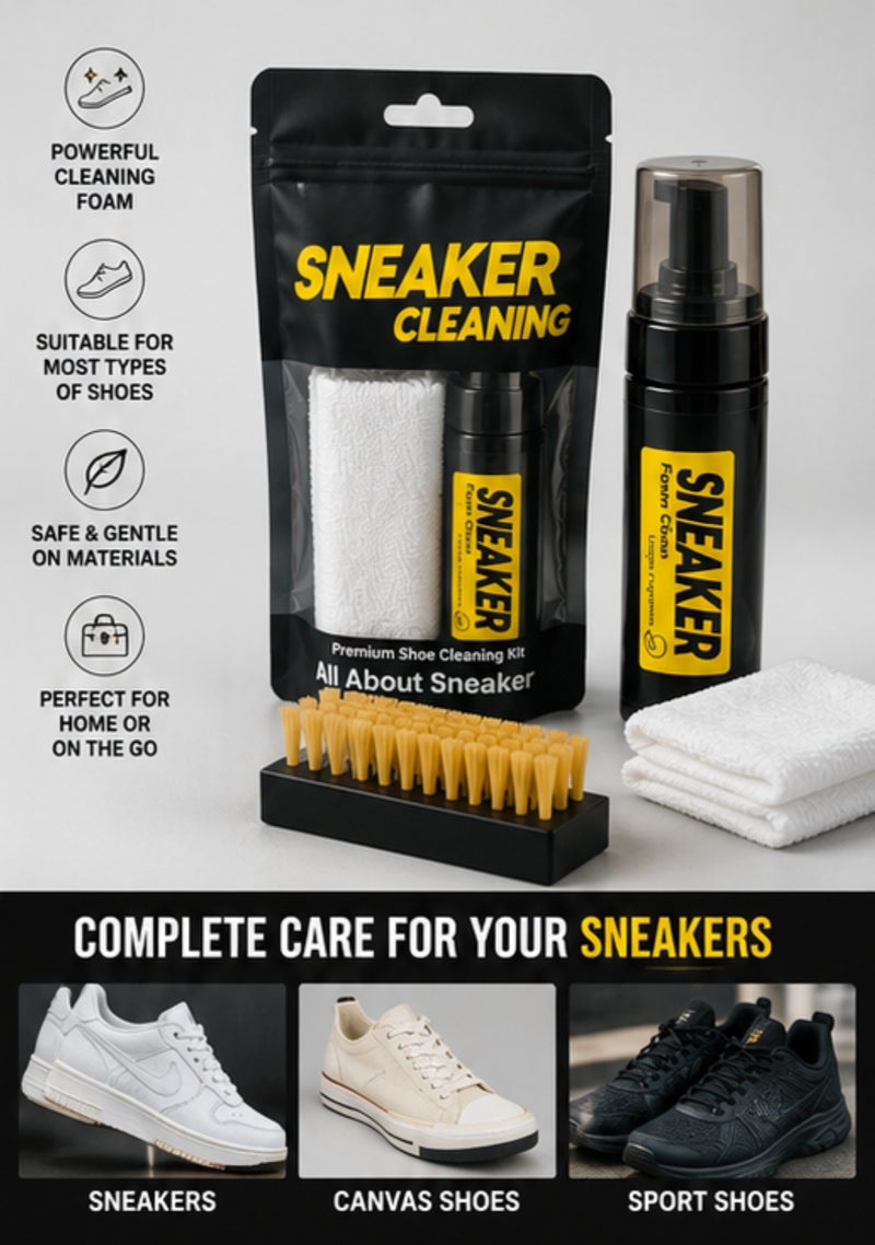 Waterless Sneaker Cleaner Kit | Foam Shoe Cleaner with Premium Brush & Microfiber Cloth | Deep Cleaning for Leather, Mesh, Canvas & Suede Shoes - Image 4