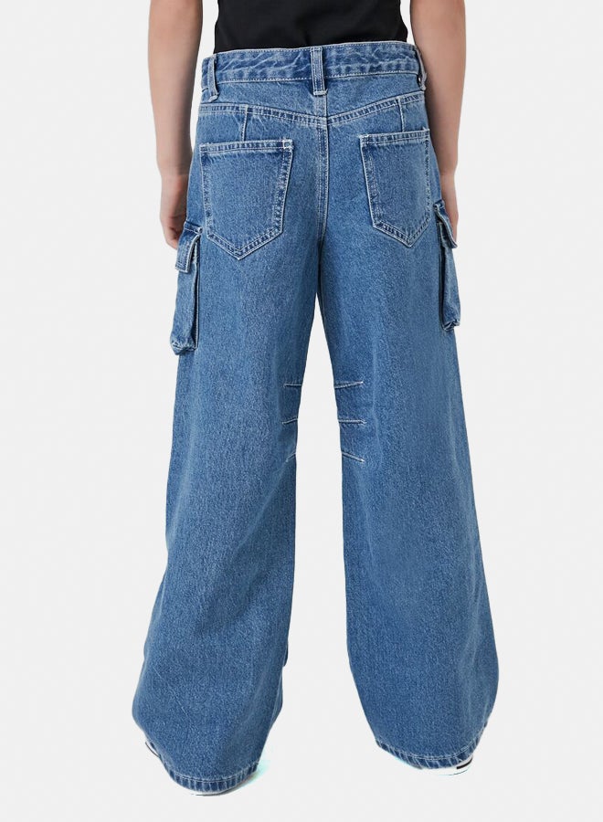 FOREVER 21 Girls Wide-Leg Cargo Jeans (Kids) - Image 3