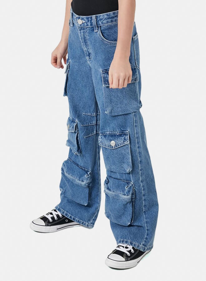 FOREVER 21 Girls Wide-Leg Cargo Jeans (Kids) - Image 2