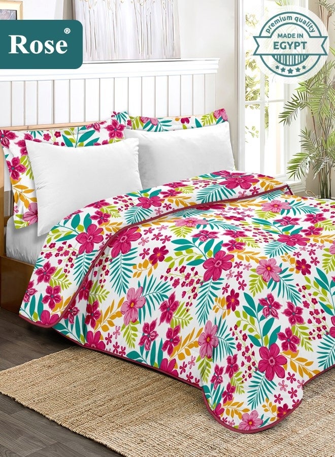 روز طقم مفرش صيفي نفرين بحشوة ثابتة، مايكروفايبر عالي الجودة، 6 قطع، مناسب لسرير مزدوج بمقاس 200×200 سم، شديد النعومة ومريح وبارد، بتصميم أنيق وعصري، لحاف كينج مقاس 240×260 سم، فلونا - Image 1