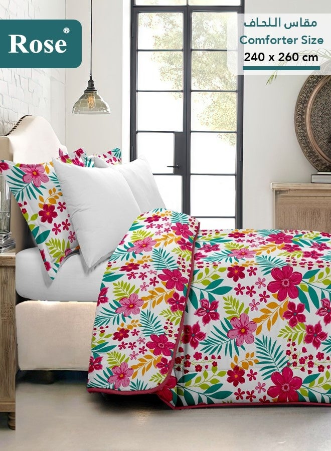 روز طقم مفرش صيفي نفرين بحشوة ثابتة، مايكروفايبر عالي الجودة، 6 قطع، مناسب لسرير مزدوج بمقاس 200×200 سم، شديد النعومة ومريح وبارد، بتصميم أنيق وعصري، لحاف كينج مقاس 240×260 سم، فلونا - Image 3