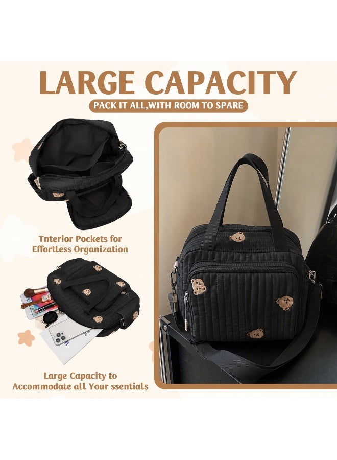 Mr. Penda Baby Diaper Bag, Embroidered Bear Tote for Mom, Stroller Storage Bag with Multi-Pockets, Lightweight Diaper Organizer for Daily Errands, 34x26x10cm (Black) - Image 3