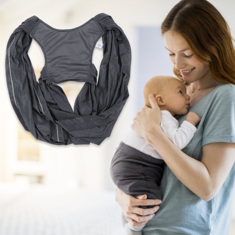 Baby Wrap Carrier Hands Free Breathable Adjustable Infant Cotton Sling For Toddler Black Large Size - Image 1