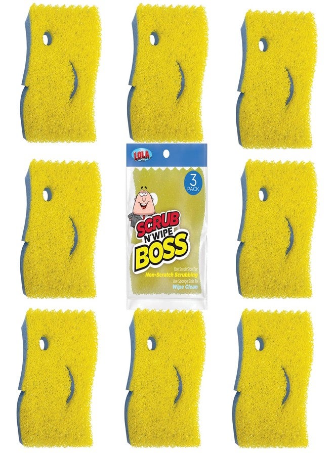 LOLA Scrub N Wipe Boss, 9 Pack, Non-Scratch Scrubbing, 2-Sided Sponge, Remove Debris, Firm in Cold Water/Flexible in Warm Water, Made in USA - Image 1