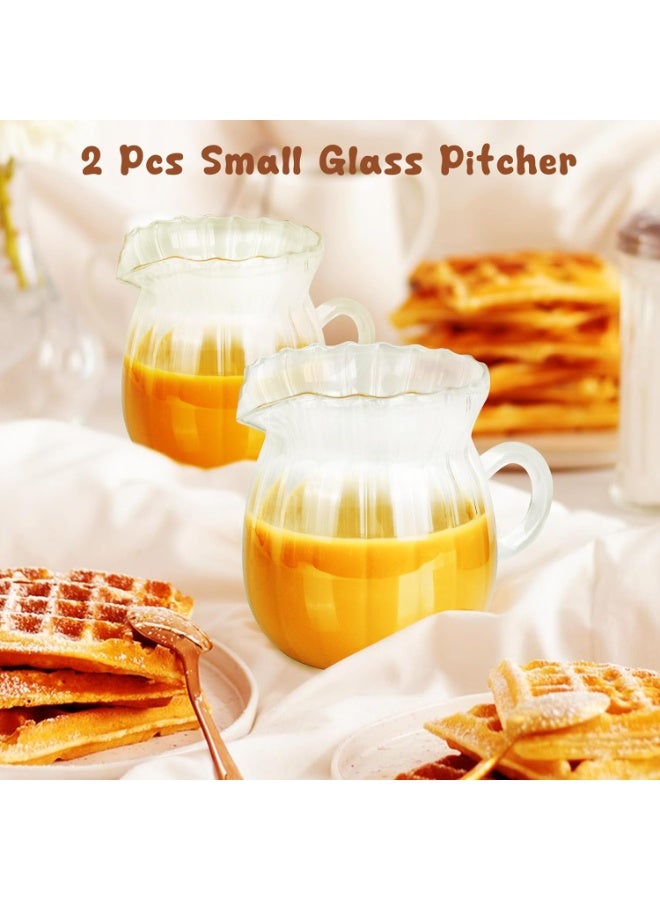 2 Pcs Creamer Pitcher, Elegant Wave Shaped Glass Creamer Pitcher, Coffee Milk Creamer Pitcher, Glass Tea Pitcher, Serving Milk Frothing Pitcher, Milk Frother Cup Creamer Jug for Kitchen,13 oz - Image 2