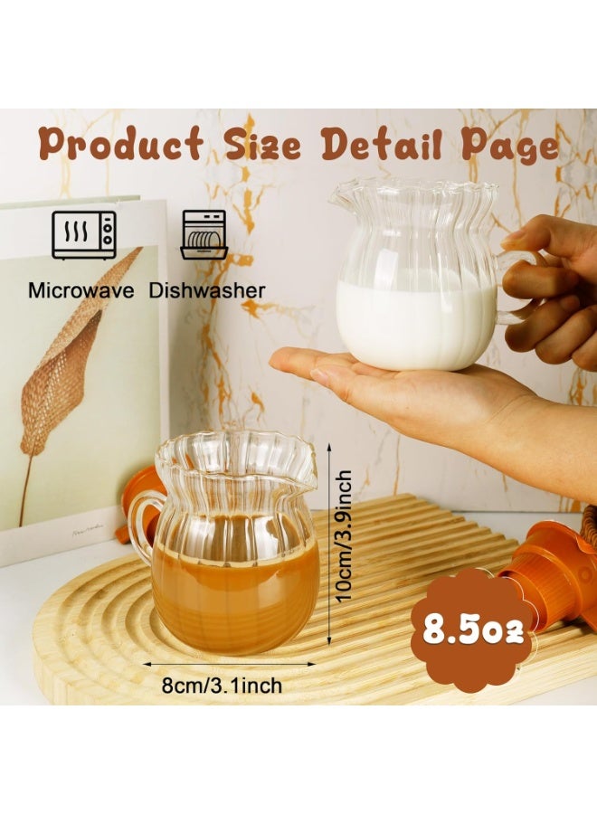 2 Pcs Creamer Pitcher, Elegant Wave Shaped Glass Creamer Pitcher, Coffee Milk Creamer Pitcher, Glass Tea Pitcher, Serving Milk Frothing Pitcher, Milk Frother Cup Creamer Jug for Kitchen,13 oz - Image 4