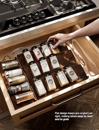 Tinamo Acacia Wooden Spice Rack Organizer for Cabinet - Spice Drawer Insert, Spice Organization for Cabinet, Seasoning Organizer, Spice Holder Pack of 4 (Walnut, Pack 4) - Image 5
