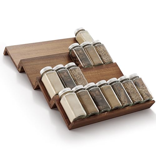 Tinamo Acacia Wooden Spice Rack Organizer for Cabinet - Spice Drawer Insert, Spice Organization for Cabinet, Seasoning Organizer, Spice Holder Pack of 4 (Walnut, Pack 4) - Image 1