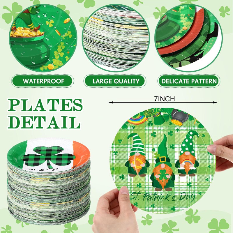 Funnymoom 120 Pieces 7 Inch St. Patrick's Day Paper Plates Green Shamrocks Disposable Dessert Plates Happy Lucky Day Disposable Party Plates Green Plaid Paper Tableware Dinnerware for Party Decorations Supplies - Image 1