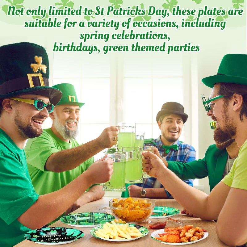 Funnymoom 120 Pieces 7 Inch St. Patrick's Day Paper Plates Green Shamrocks Disposable Dessert Plates Happy Lucky Day Disposable Party Plates Green Plaid Paper Tableware Dinnerware for Party Decorations Supplies - Image 3
