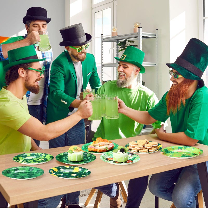 Funnymoom 120 Pieces 7 Inch St. Patrick's Day Paper Plates Green Shamrocks Disposable Dessert Plates Happy Lucky Day Disposable Party Plates Green Plaid Paper Tableware Dinnerware for Party Decorations Supplies - Image 4