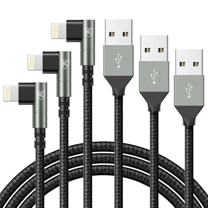 KIYODA iPhone Charger 10FT,3Pack 90 Degree Charging Cable, [Apple MFi Certified] Long Lightning Cable Fast Charging Cord Compatible for iPhone 14/13/12/11/Pro/Max/Mini/X/Plus/8/7/6/5S/SE/Plus/iPad - Image 1