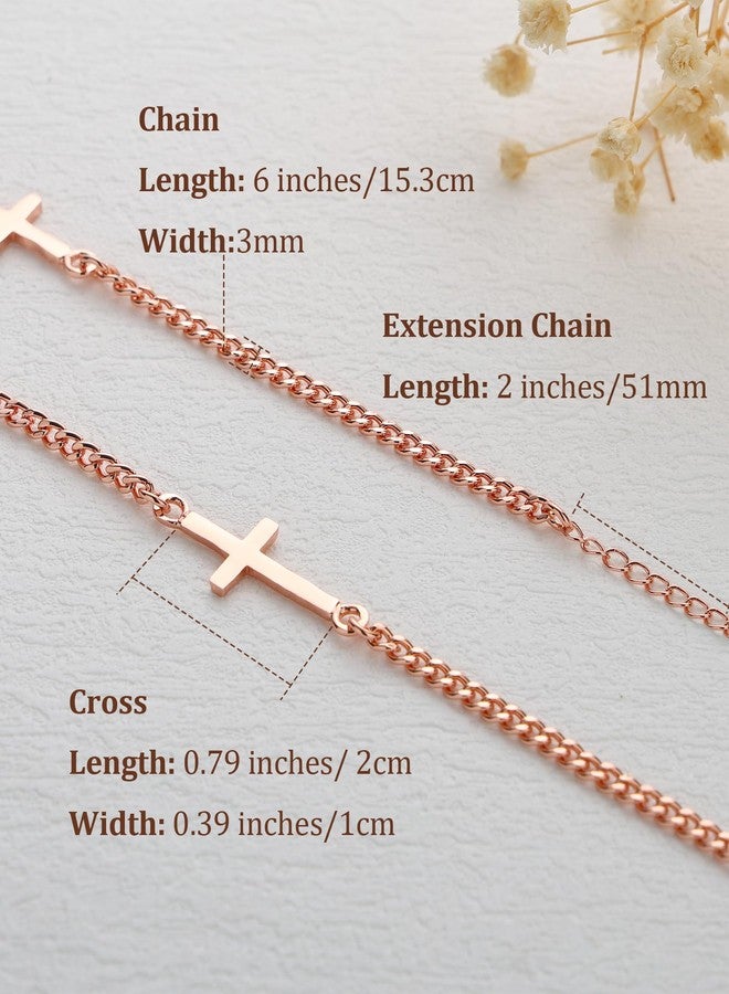 BioMag Cross Bracelet for Women, Dainty Rose Gold Copper Cuban Link Chain Bracelets Confirmation Baptism Christian Gifts for Women Religious Jewelry - Image 3