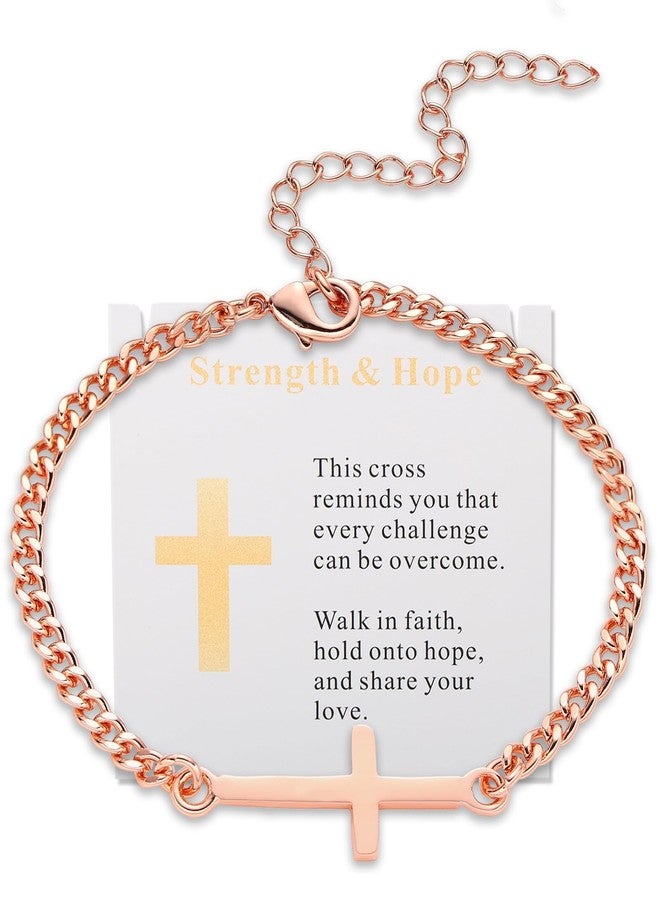 BioMag Cross Bracelet for Women, Dainty Rose Gold Copper Cuban Link Chain Bracelets Confirmation Baptism Christian Gifts for Women Religious Jewelry - Image 1