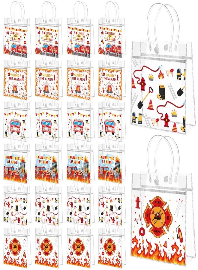 Beupy 24 Pack Firetruck Party Favors Gift Bags with Handles Clear PVC Firefighter Treat Bag & Snap Button Reusable Firefighter Goodie Treat Bags for Fire Truck Birthday Party Decorations, 6 Styles - Image 1