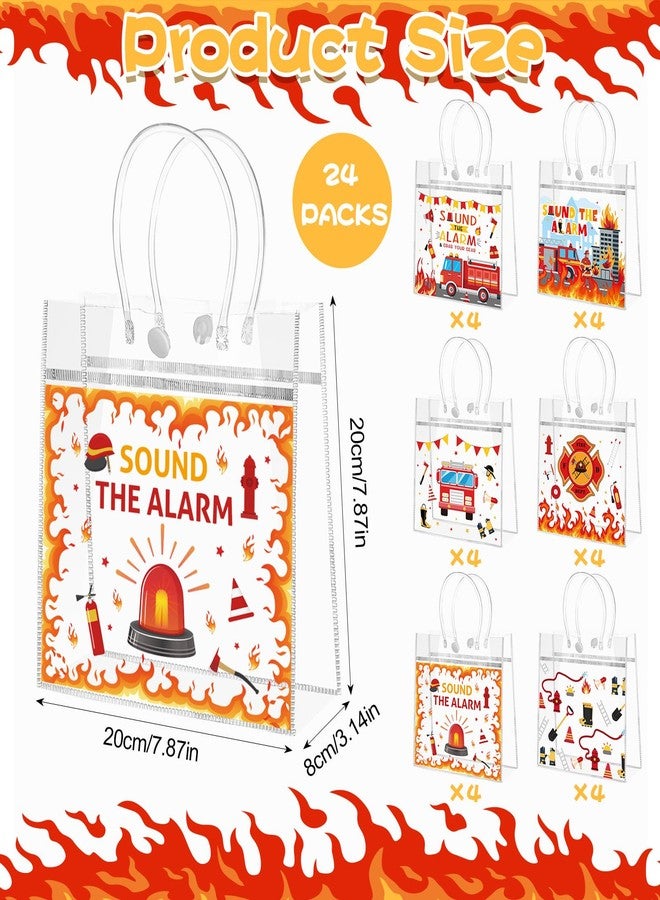 Beupy 24 Pack Firetruck Party Favors Gift Bags with Handles Clear PVC Firefighter Treat Bag & Snap Button Reusable Firefighter Goodie Treat Bags for Fire Truck Birthday Party Decorations, 6 Styles - Image 2