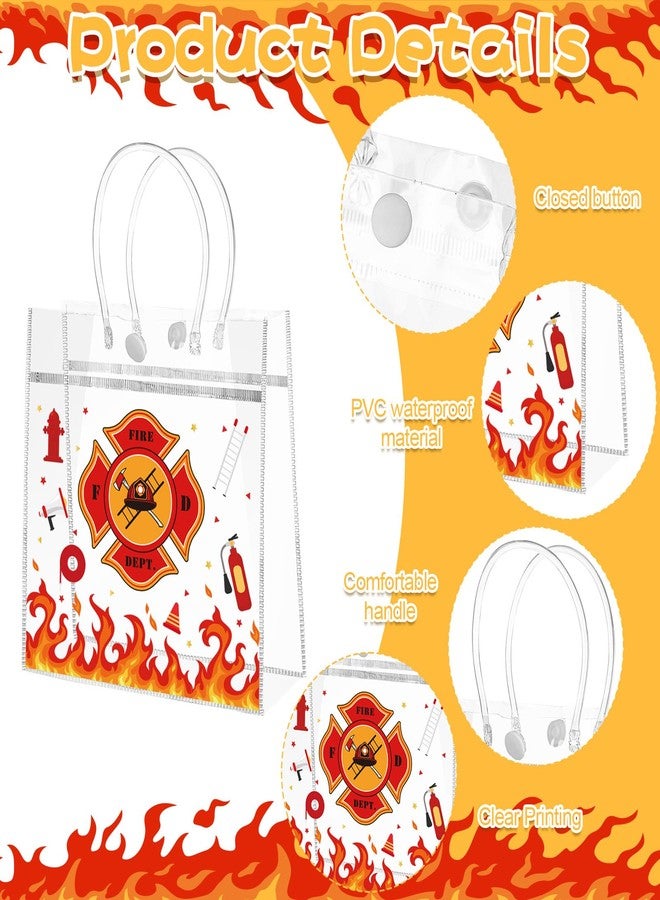 Beupy 24 Pack Firetruck Party Favors Gift Bags with Handles Clear PVC Firefighter Treat Bag & Snap Button Reusable Firefighter Goodie Treat Bags for Fire Truck Birthday Party Decorations, 6 Styles - Image 3