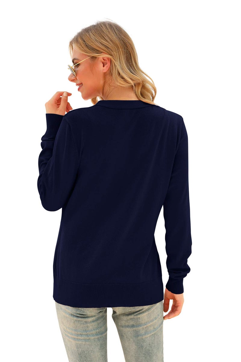 VIISHOW Women's Button Down V Neck Long Sleeve Soft Knit Cardigan Sweaters, Navy Blue, Small - Image 4