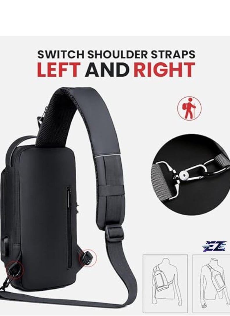 ELTRAZONE Waterproof Leather Crossbody Sling Bag with USB Charging Port – Casual Shoulder Backpack for Men and Women, Ideal for Travel & Hiking  - Image 2