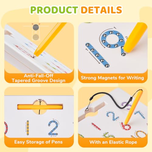 GAMENOTE Magnetic Number Tracing Board, 2 in 1 Double Sided Numbers 1-20 Writing Board for Toddlers & Kids, Preschool Handwriting Learning Toys, Educational Math Manipulatives - Image 4