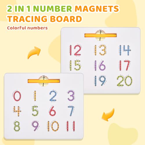GAMENOTE Magnetic Number Tracing Board, 2 in 1 Double Sided Numbers 1-20 Writing Board for Toddlers & Kids, Preschool Handwriting Learning Toys, Educational Math Manipulatives - Image 3