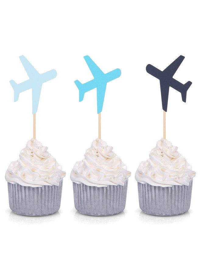 Giuffi Blue Plane Cupcake Toppers for Baby Shower Decoration How Time Flies Airplane Theme Birthday Party Supplies (24 Counts) - Image 2