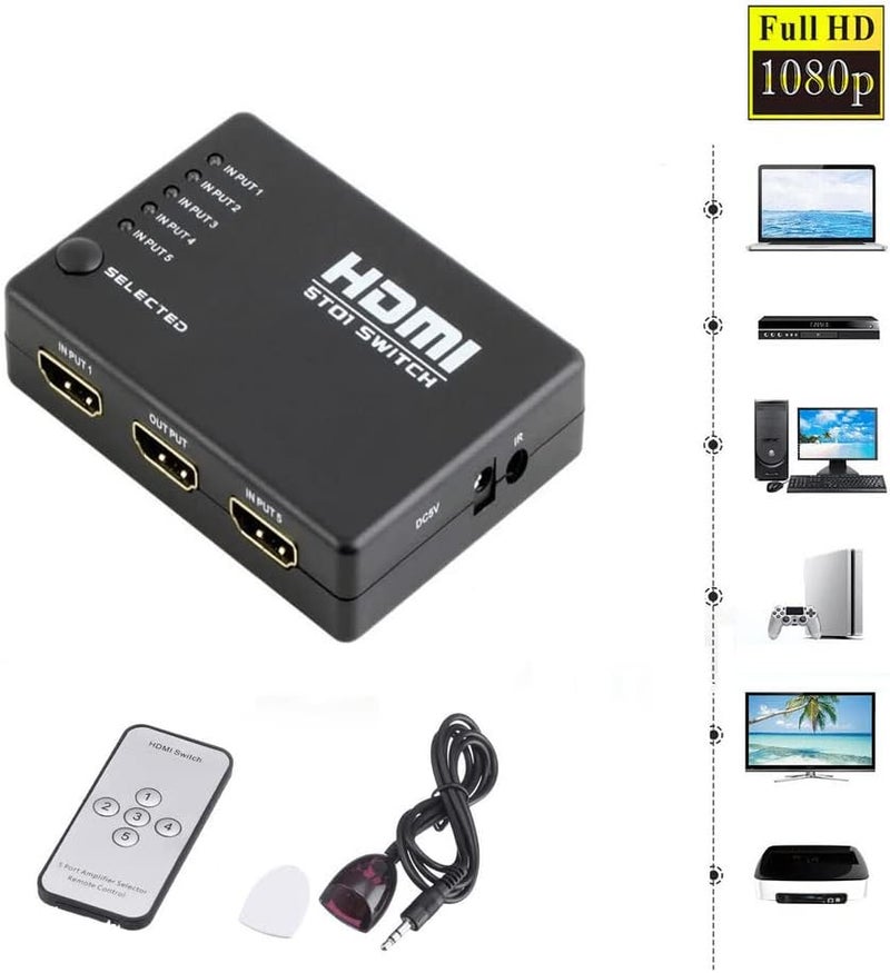 محول HDMI صغير بـ5 منافذ 4 كيه للفيديو مع جهاز تحكم عن بعد بالاشعة تحت الحمراء - Image 5