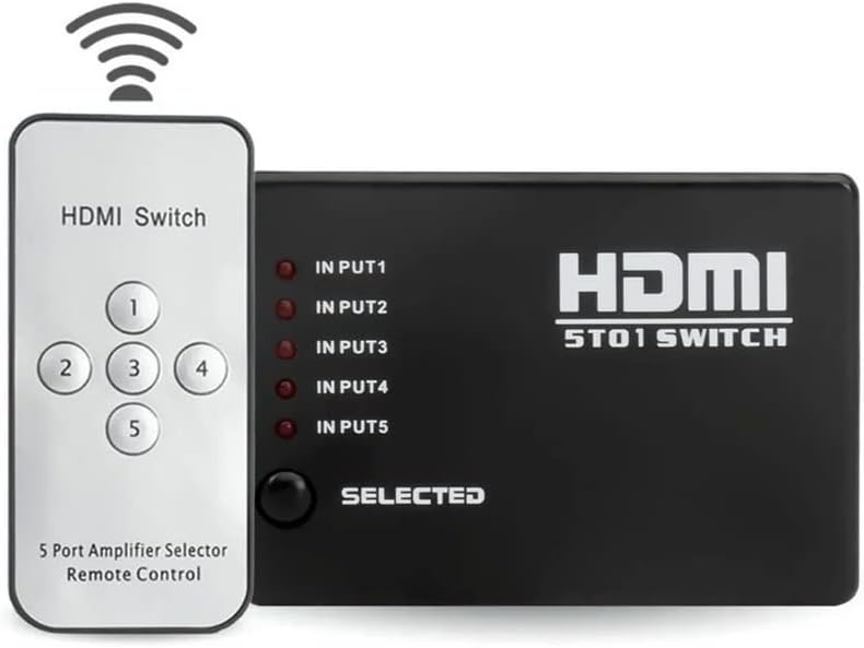 محول HDMI صغير بـ5 منافذ 4 كيه للفيديو مع جهاز تحكم عن بعد بالاشعة تحت الحمراء - Image 1