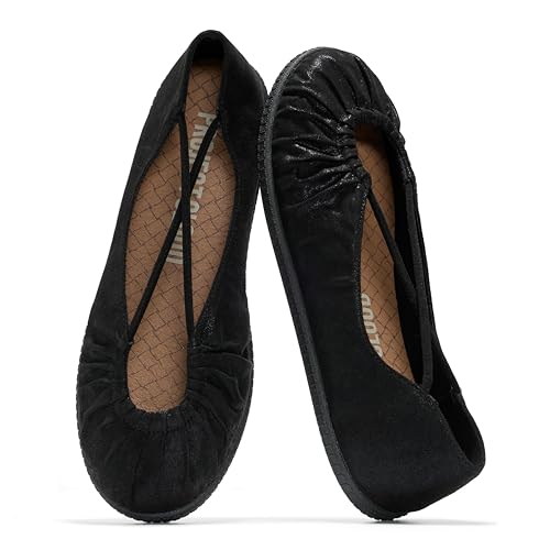 Project Cloud Ballet Flats for Women Comfortable Womens Shoes with Memory Foam Insole & MicroSuede Upper - Mary Jane Shoes Women Footwear - Lightweight Ballerina Womens Flats (Cheers, METALBLACK,5.5M) - Image 1