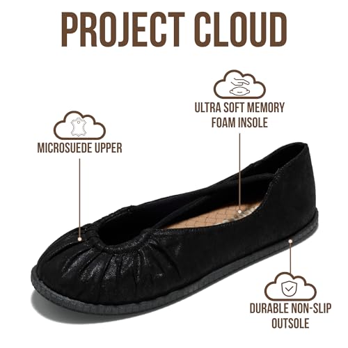Project Cloud Ballet Flats for Women Comfortable Womens Shoes with Memory Foam Insole & MicroSuede Upper - Mary Jane Shoes Women Footwear - Lightweight Ballerina Womens Flats (Cheers, METALBLACK,5.5M) - Image 2