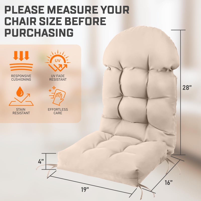 FUNBERRY Adirondack Chair Cushion, Thicken Comfy Cushions for Rocker Non Slip Fade Shield Waterproof High Back with Ties - Image 4