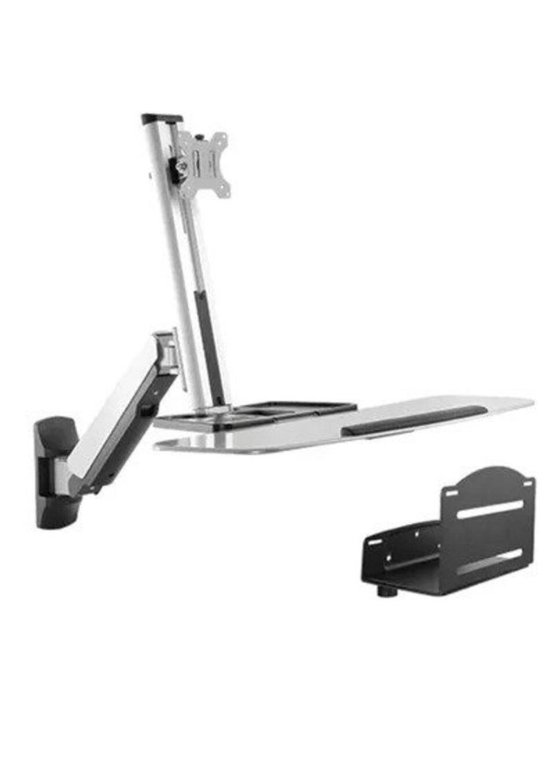 Single Display Sit-Stand Workstation Wall Mount Silver/Black