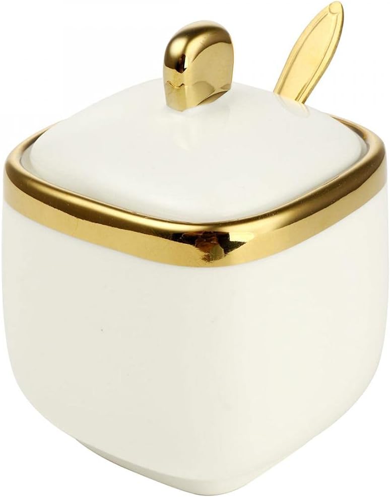 POSHOPS 3 pack Ceramic Sugar Bowls SetMarble Porcelain Spice Jars Storage Containers Condiment Jar Spice Container with Spoons and Lids for Home and Kitchen White - Image 4