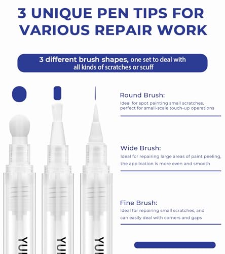 YULOFMVE Touch Up Paint Pen Kit, New Upgraded 3 Refillable Paint Pens with 3 Types of Brushes, Fillable Paint Touch Up Pens for Walls, Furniture, Floors, Windows, Doors(New Upgraded 6 Pcs Pack of 1) - Image 2