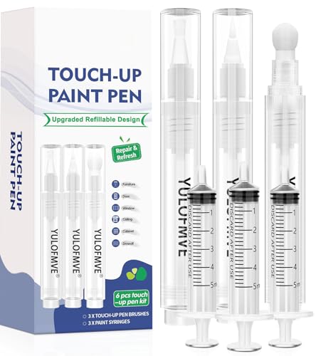 YULOFMVE Touch Up Paint Pen Kit, New Upgraded 3 Refillable Paint Pens with 3 Types of Brushes, Fillable Paint Touch Up Pens for Walls, Furniture, Floors, Windows, Doors(New Upgraded 6 Pcs Pack of 1) - Image 1