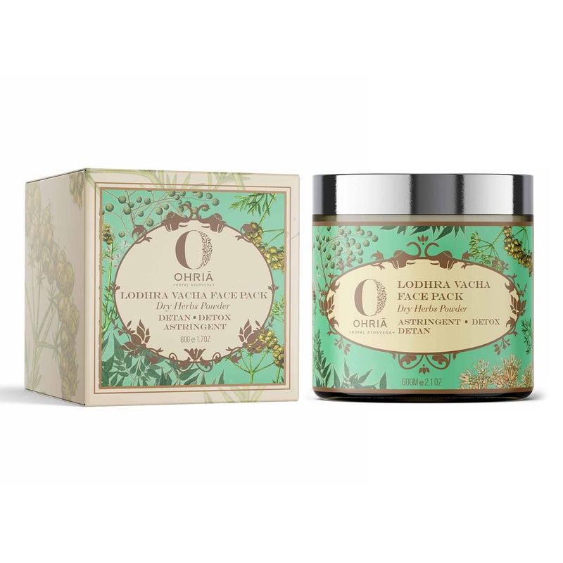 Ohria Ayurveda Lodhra Vacha DeTan Face Pack Natural Dry Herb Powder Reduces Blemishes Acne Marks Tan For All Skin Types 60g - Image 1